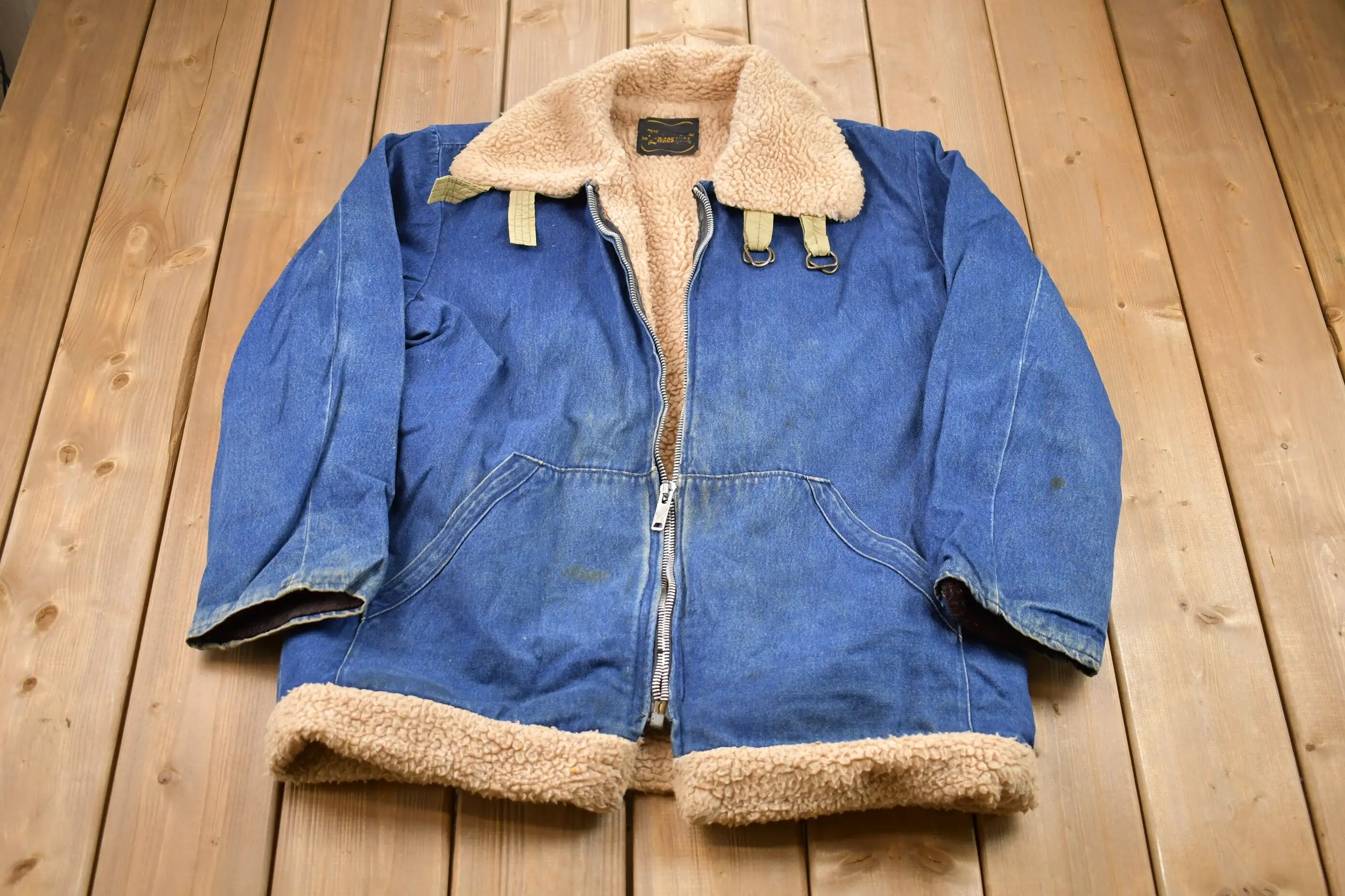 Vintage 1970s Denim Jean Sherpa Lined Full Zip Jacket / Vintage Denim / Streetwear / Vintage Fall Outerwear / Fall Jacket / Deni