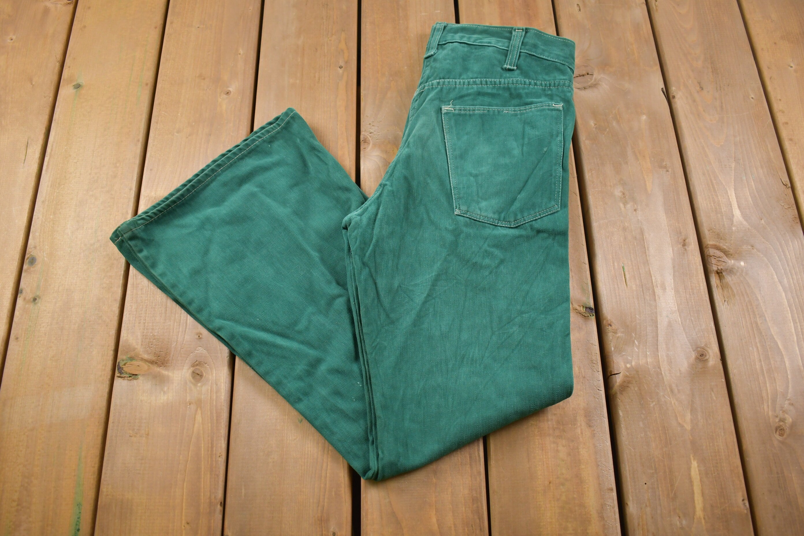 Vintage 1970s Green Bell Denim Bottoms 30 x 29 / Women's 70s Fashion / Made in USA / Rare Vintage / Streetwear Fashion / Vintage