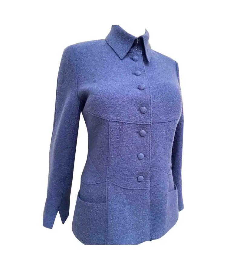 Vintage Chanel 99A, 1999 Fall Blue Boiled Wool Jacket Blazer FR 44