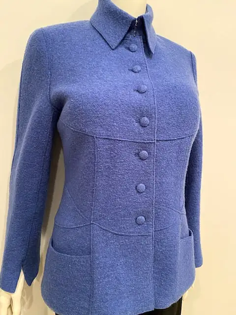 Vintage Chanel 99A, 1999 Fall Blue Boiled Wool Jacket Blazer FR 44