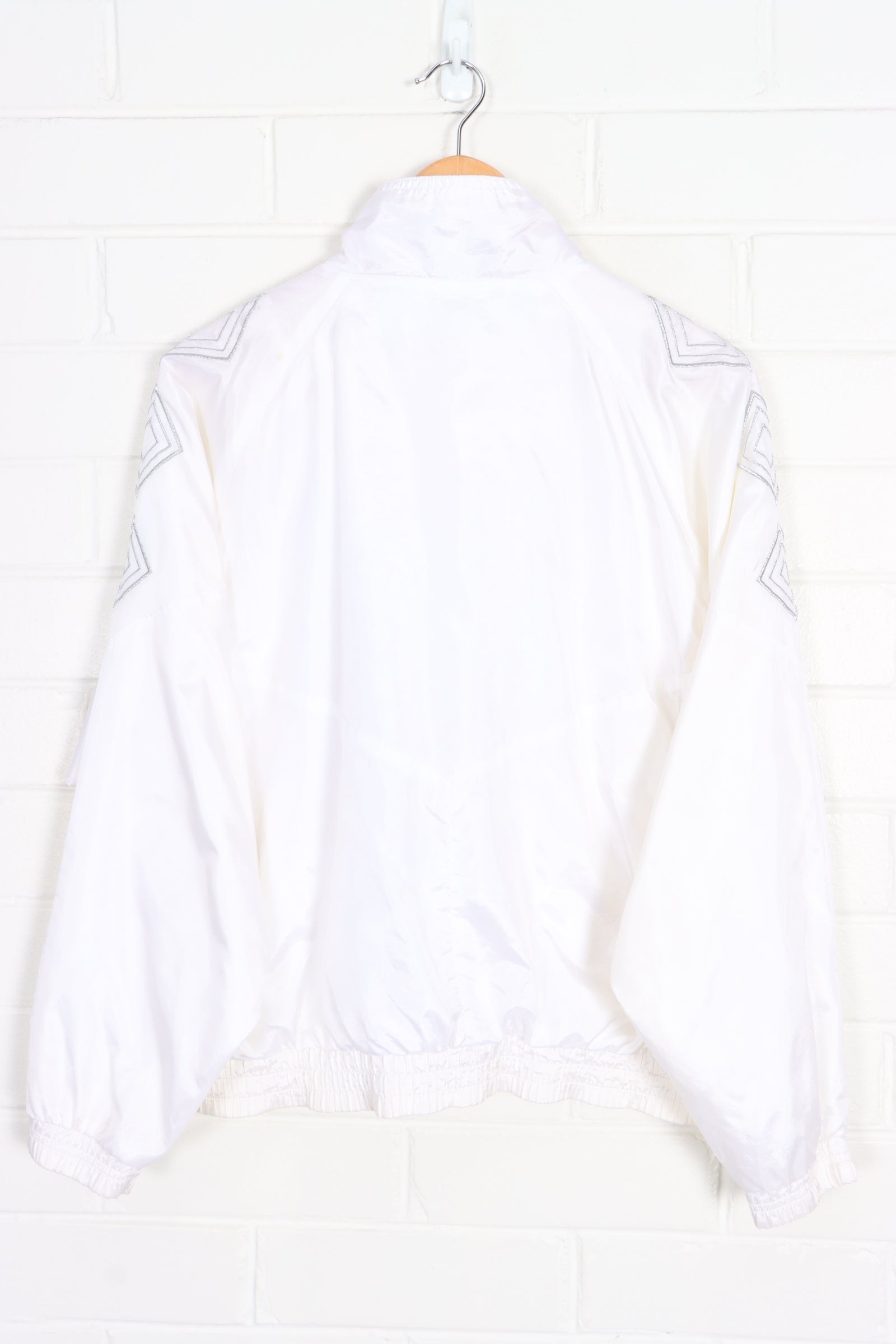 White REEBOK Geometric Embroidered Lined Windbreaker Jacket (S)