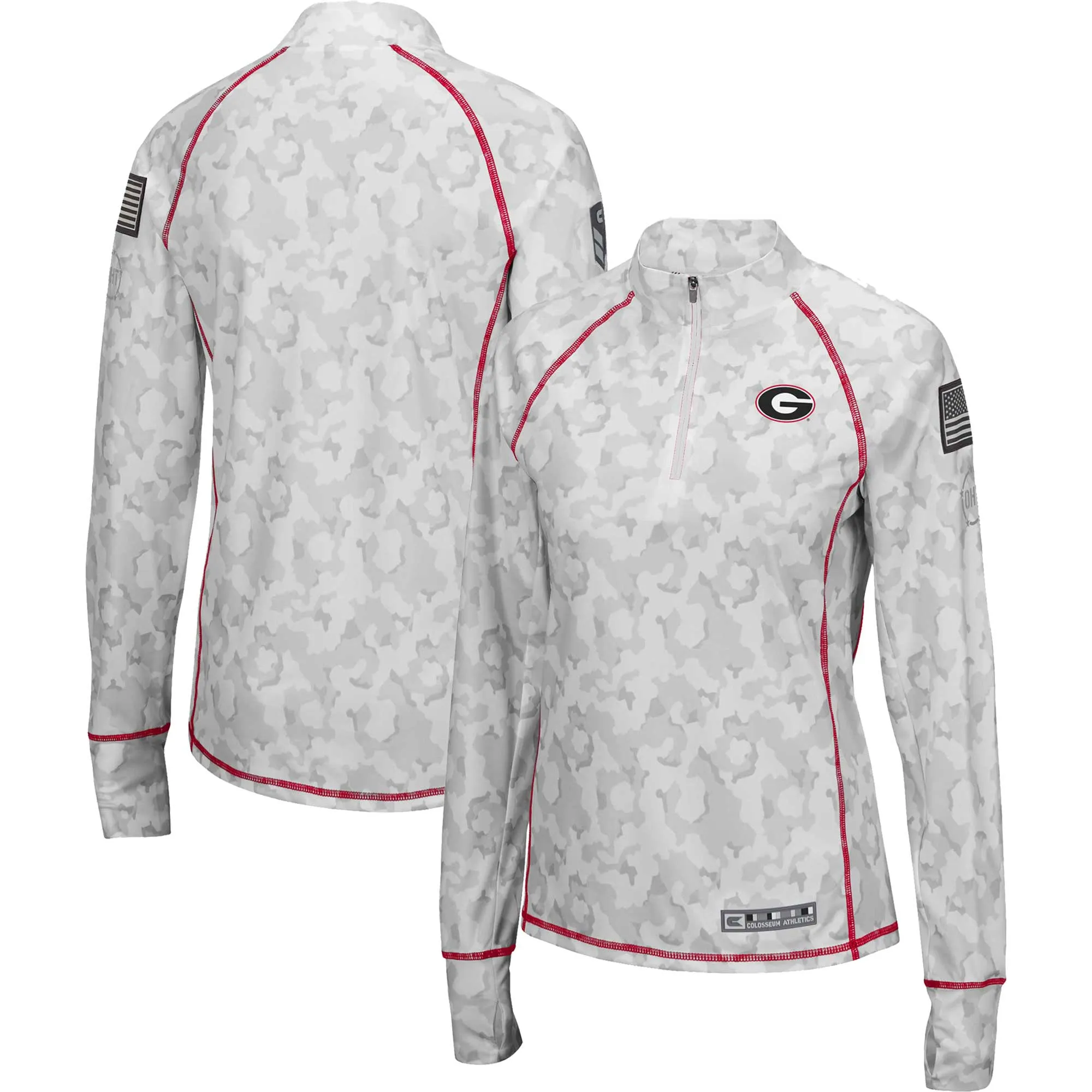 Women's Colosseum White Georgia Bulldogs OHT Military Appreciation Officer Arctic Camo Fitted Lightweight 1/4-Zip Jacket