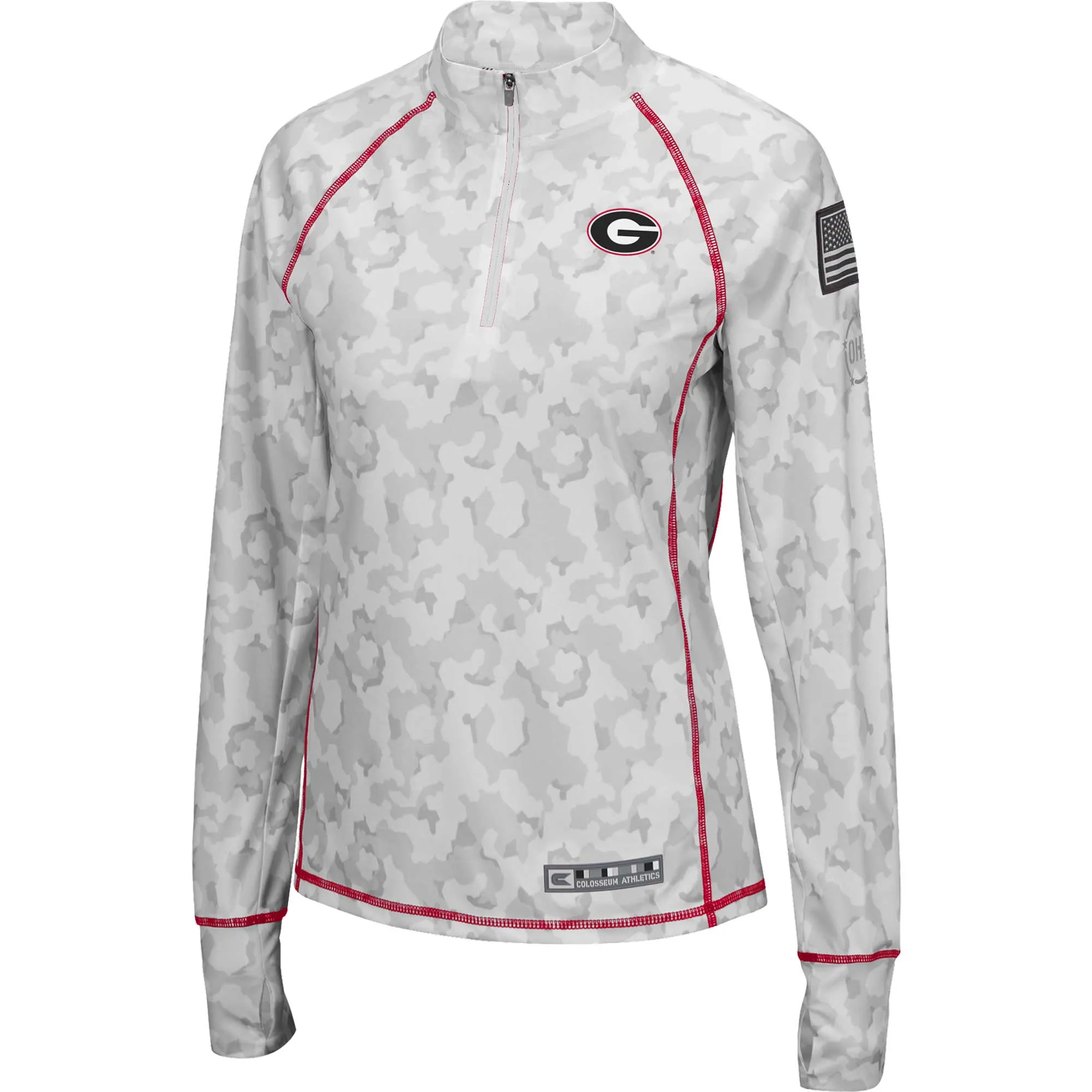 Women's Colosseum White Georgia Bulldogs OHT Military Appreciation Officer Arctic Camo Fitted Lightweight 1/4-Zip Jacket