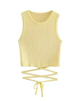 Yellow Rib Knit Cropped Top