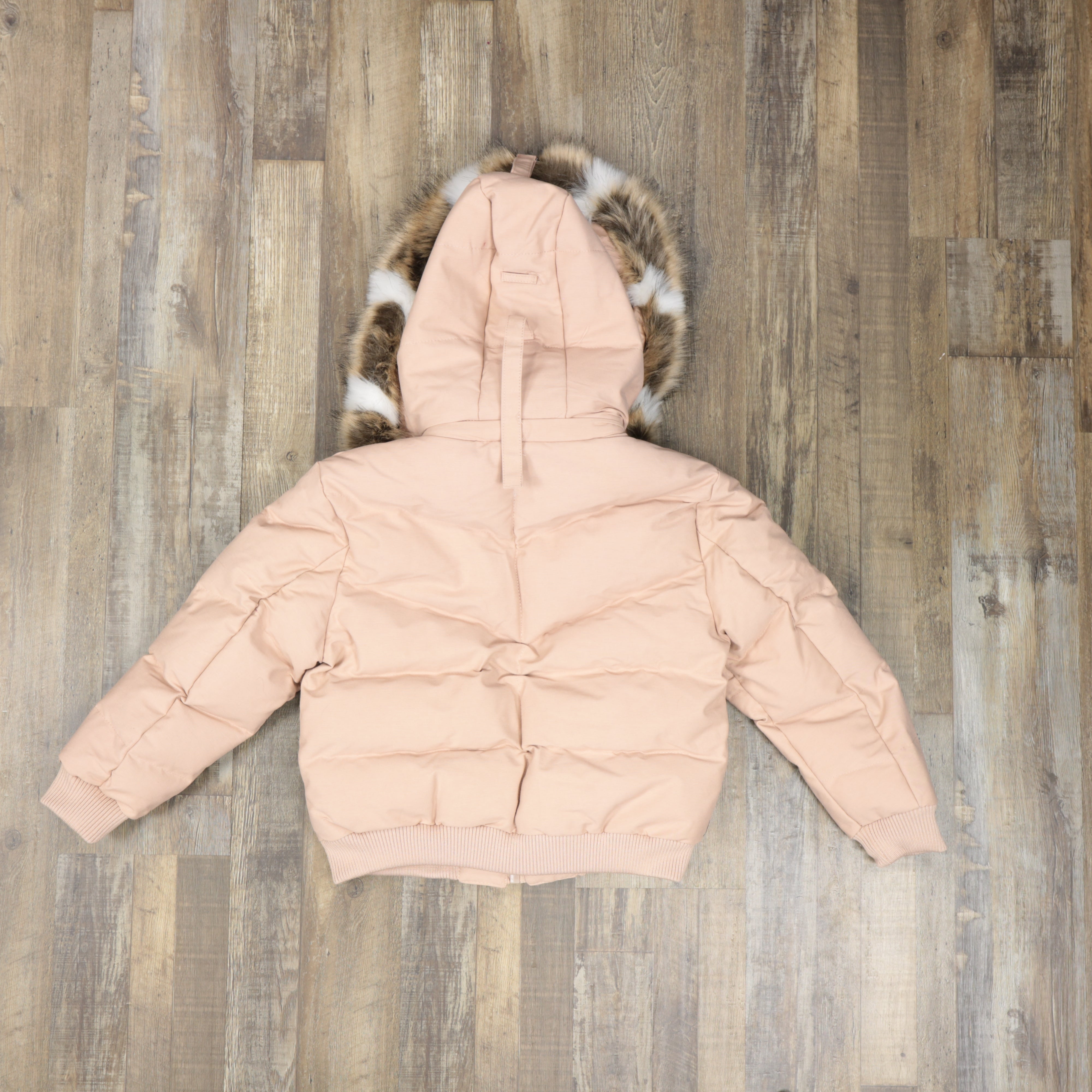 Youth Dusty Rose Bubble Puffer Parka Jacket With Removable Faux Fur Hood (Vegan Fur)