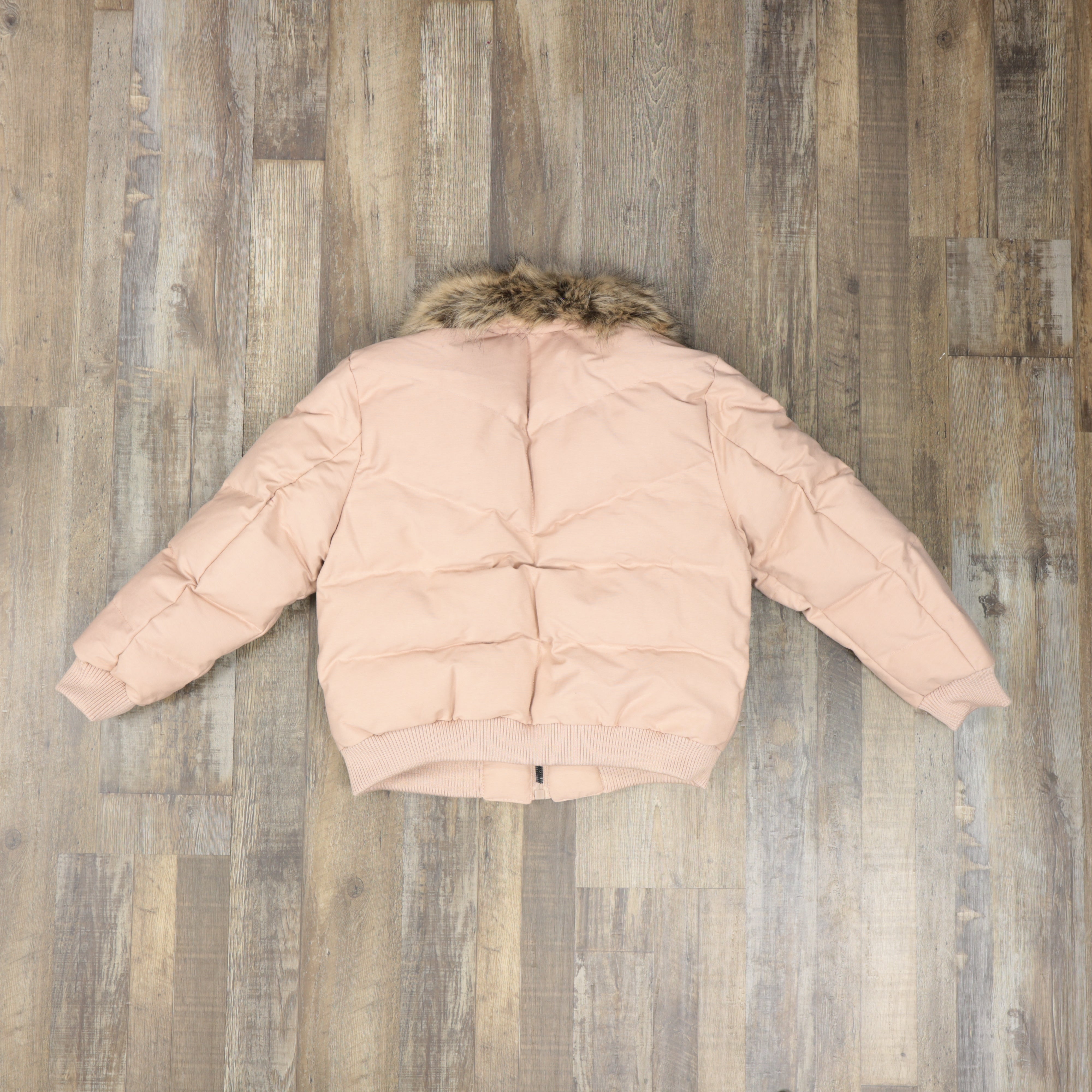 Youth Dusty Rose Bubble Puffer Parka Jacket With Removable Faux Fur Hood (Vegan Fur)